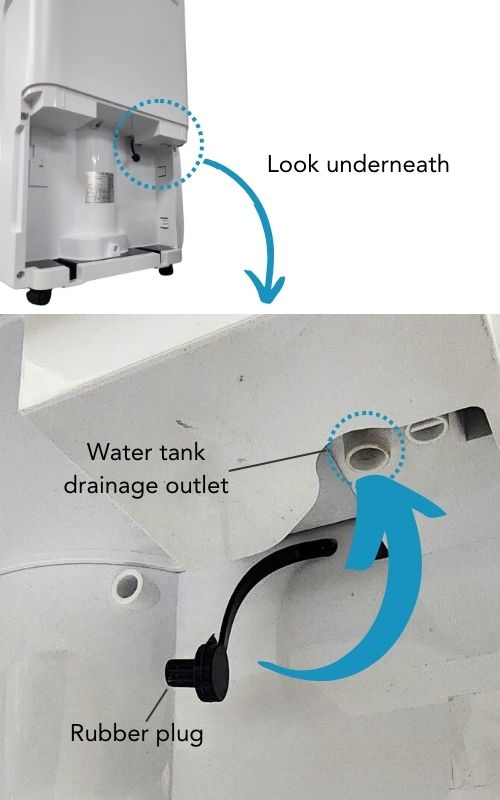 Ionmax Rhine dehumidifier continuous drainage instructions step 4 close hole with rubber plug