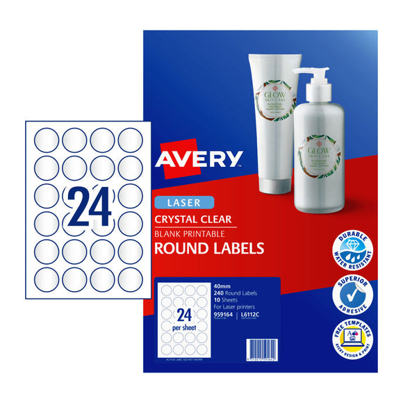 Avery Laser Label Multi Round Clear 40mm Pk240