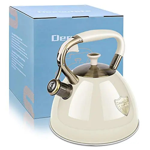 SUSTEAS Stove Top Whistling Tea Kettle-Surgical Stainless Steel Teakettle Teapot with Cool Toch Ergonomic Handle,1 Free Silicone Pinch Mitt Included