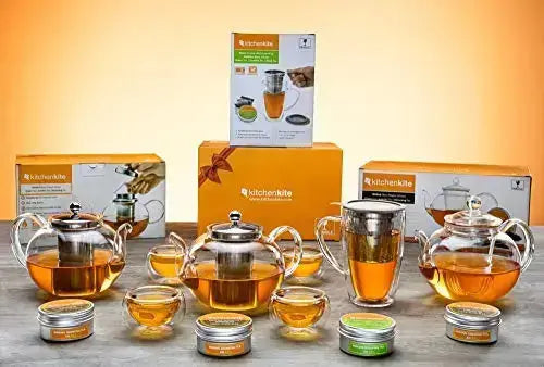 Teabloom Teapot  Celebration Complete Glass Tea Set, Stovetop Safe, 40 OZ  – Môdern Space Gallery