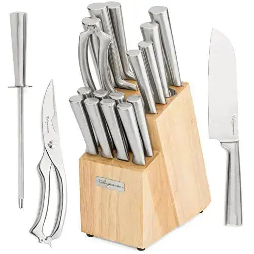 McCook MC69W Kitchen Knife Sets,20 Pieces German Stainless Steel Knives  Block Set with Built-in Sharpener