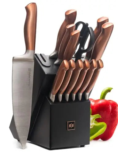  TOWER Damascus Effect Kitchen Knife Set with Stainless Steel  Blades and Acrylic Stand, 5 Piece, Mirror Black 5 Piece : Home & Kitchen