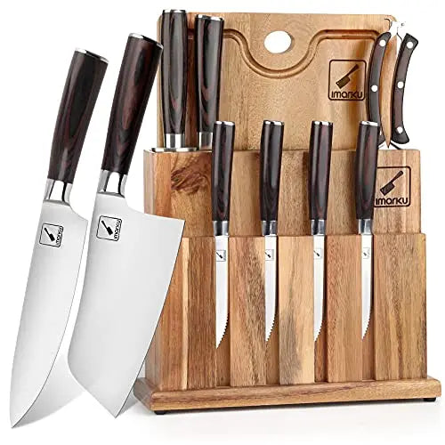 Ailuki Knife Set,18 Piece Kitchen Knife Set with Block Wooden and Sharpener, Professional High Carbon German Stainless Steel Chef Knife Set, Ultra