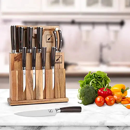 Ailuki Knife Set,18 Piece Kitchen Knife Set with Block Wooden and Sharpener, Professional High Carbon German Stainless Steel Chef Knife Set, Ultra