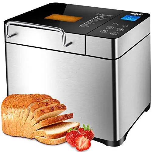  KBS Bread Maker-710W Dual Heaters, 17-in-1 Bread Machine  Stainless Steel with Auto Nut Dispenser&Ceramic Pan, Gluten-Free, Dough  Maker,Jam,Yogurt PROG, Touch Panel, 3 Loaf Sizes 3 Crust Colors,Recipes:  Home & Kitchen