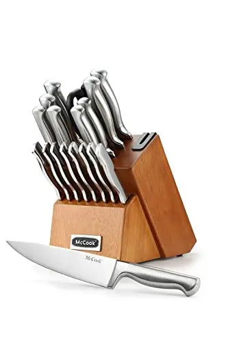 McCook MC21B Black Knife Set, 15 PCS High Carbon One Piece Forged Stainless  Steel Kitchen Knife Set, Knife Set with Block and Built-in Sharpener ,6 Pcs  Steak Knives 