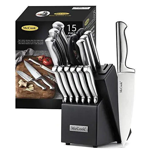 Astercook Complete Knife Set 15 Pieces Kitchen Knife Set with Block  A60.K15016P