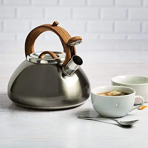 SHANGZHER Tea Kettle Stovetop Stainless Steel Whistle Induction Teakettle  Fixed Cool Handle 3.2 Quart / 3 Liter Black