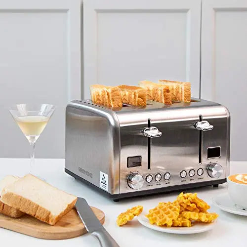 BUYDEEM 4-Slice Retro Toaster Extra Wide 1.4 Slot, Independent Controls, 7  Browning Settings, Removable Crumb Tray