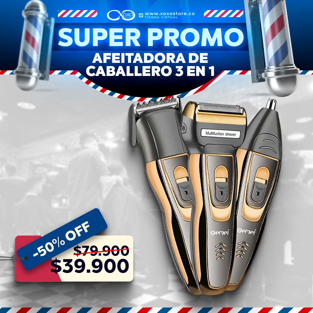 $150.000 - Maquina Cortar Pelo + Patillera + Afeitadora Barberia Kit