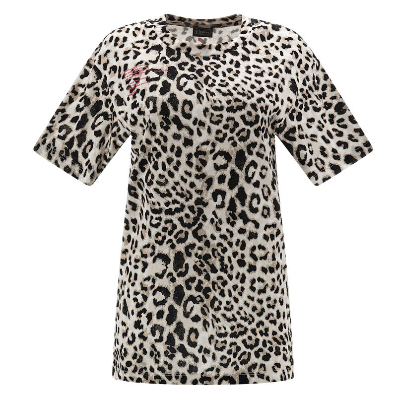 Image of T-shirt donna stampa leopardata e lettering