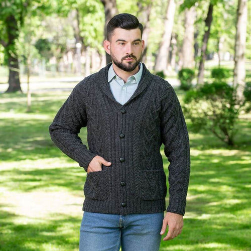 Men's Button Shawl Neck Fisherman Irish Sweater