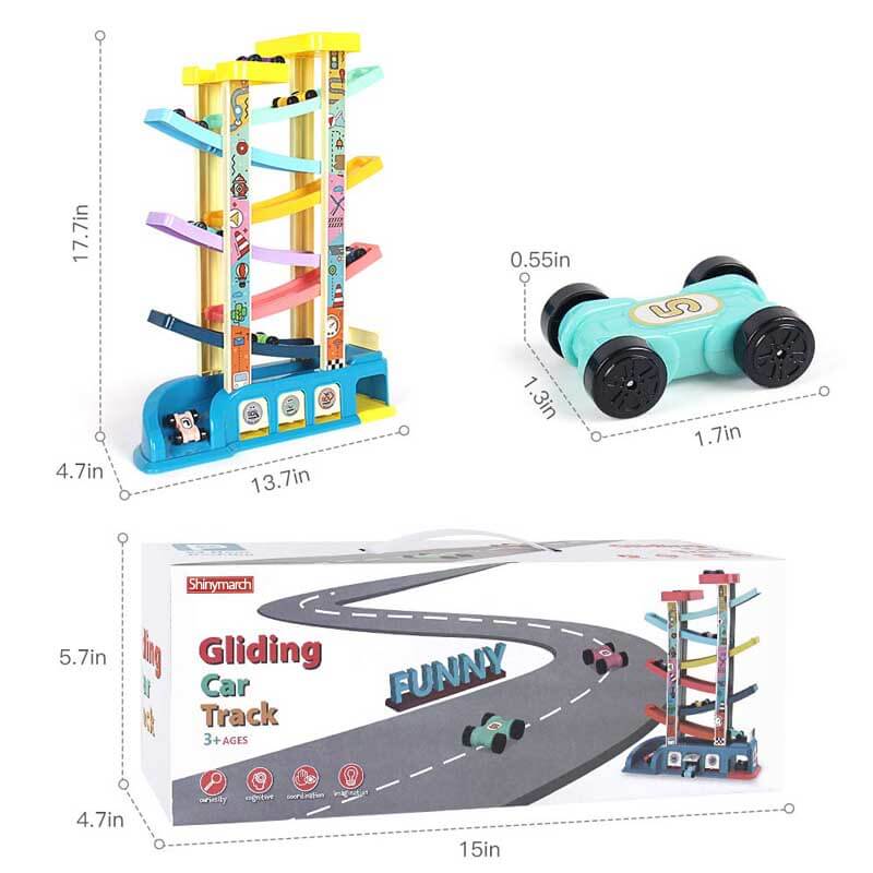 Gliding Car Toy Toddler Toys Car Ramp Toy Race Track Car Gifts Zig Zag Car Slide with 6 Ramps 8 Mini Cars- Racing Car Toys for Kids Boys Girls 3 4 5 6 | Shinymarch