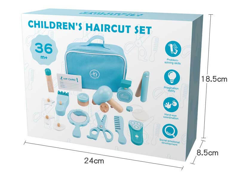 Wooden Barber Set for Kids - Imaginative Pretend Play Toy with Hair Accessories | Shinymarch