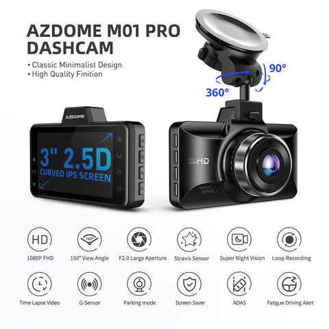 Dartwood Dash Cam with FHD 1080p, 3 LCD, 120° Wide Angle, WDR, Night Vision