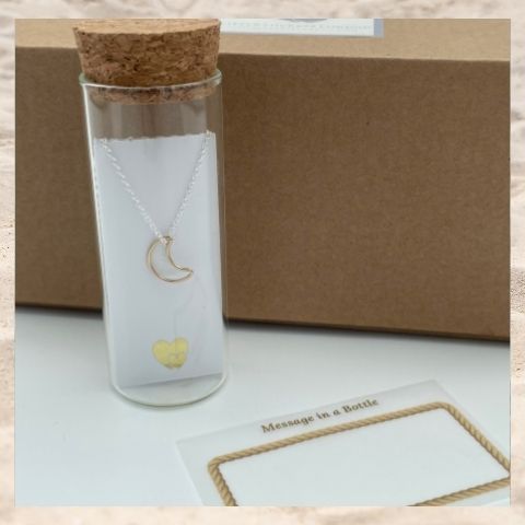 Moon pendant in glass bottle, add your own message and pop inside the bottle
