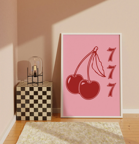 lucky pink cherries casino print