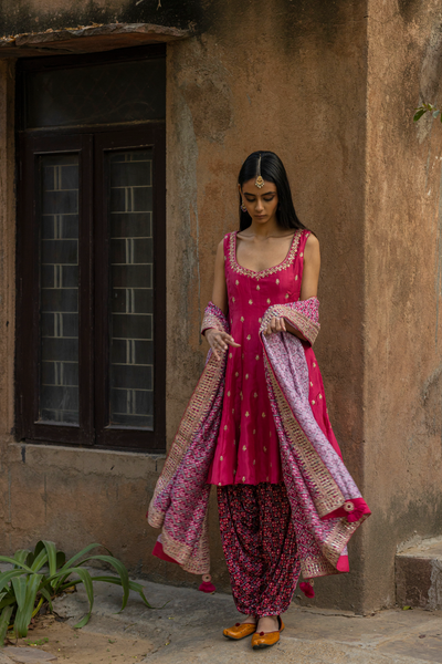 Buy Yellow Hand Block Printed Cotton Anarkali Kurta with Dhoti Pants- Set  of 2 | KAAS63FEB103/KP/Y/KAAS63FEB | The loom