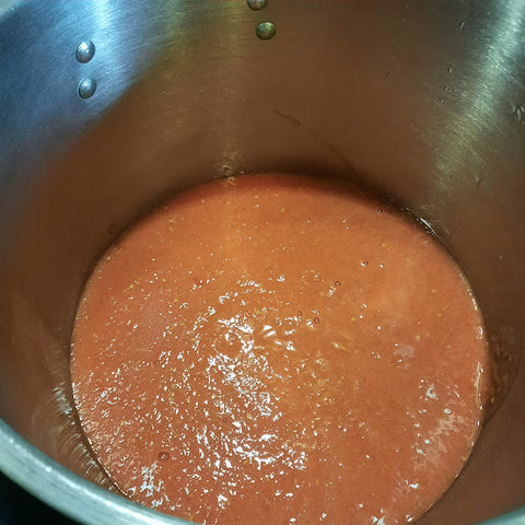 Pureed tomatoes, ready to cook down to sauce