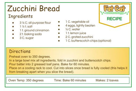 Zucchini bread recipe card