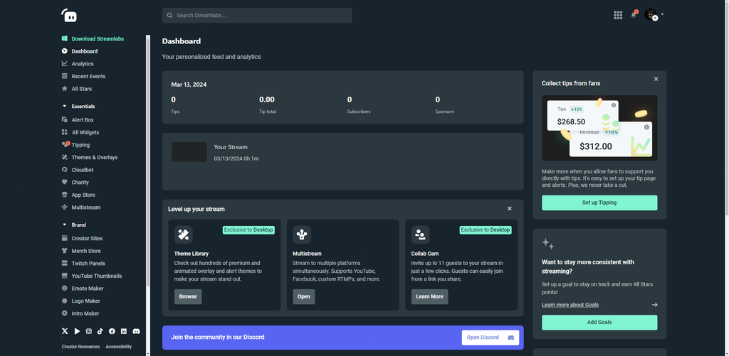 Streamlabs Dashboard