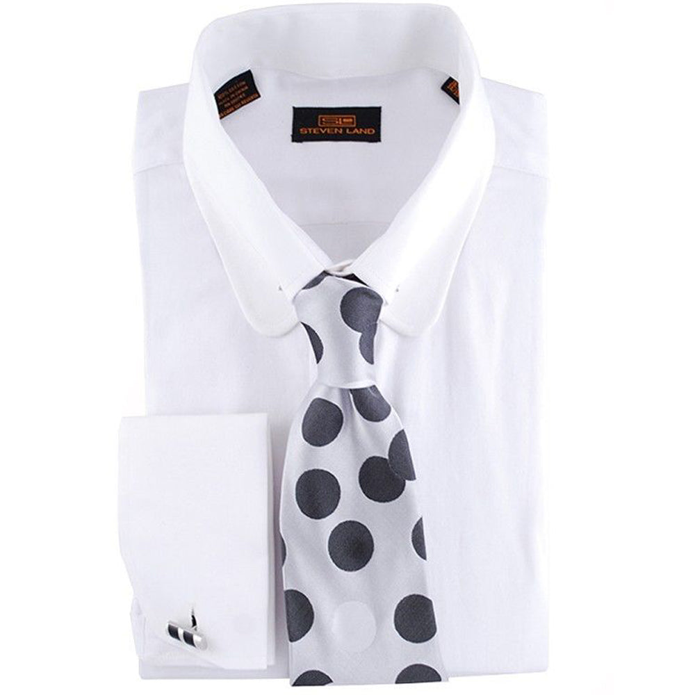Steven Land Dress Shirt With Club Collar And Collar Bar-French Cuff | eBay