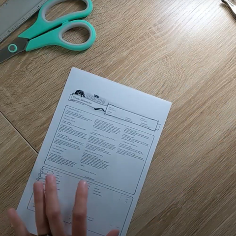 Scissors and prepared sheets.