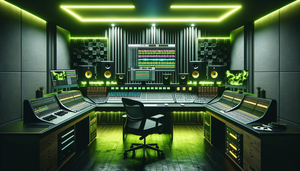A sleek and modern sound mixing studio