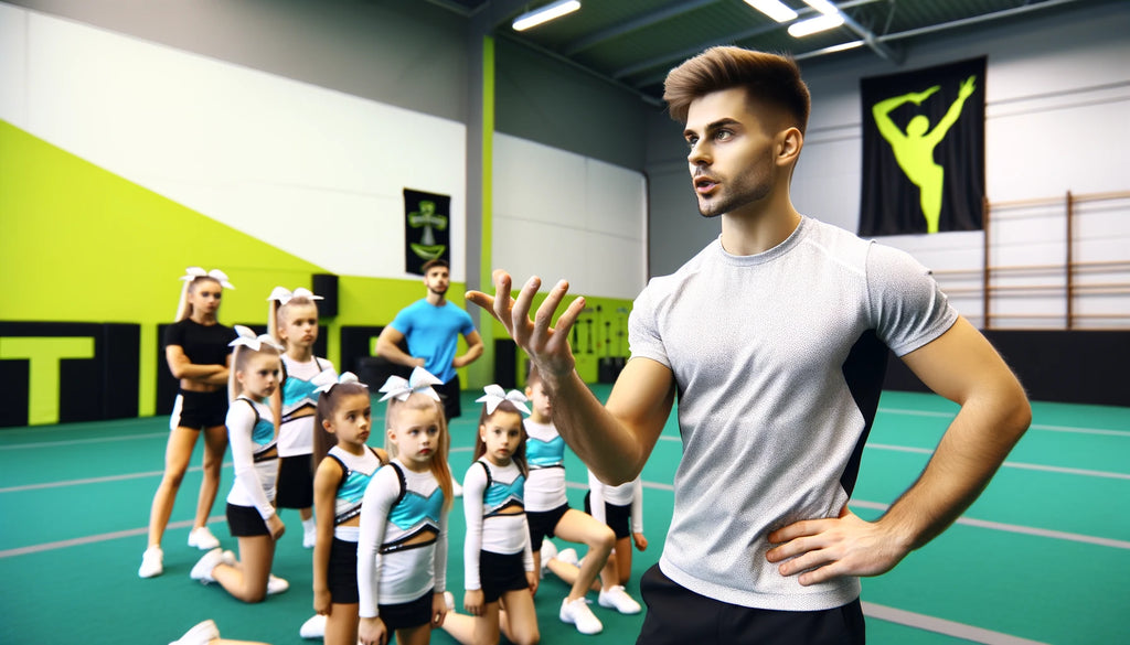showcasing a cheer coach demonstrating a routine without injury