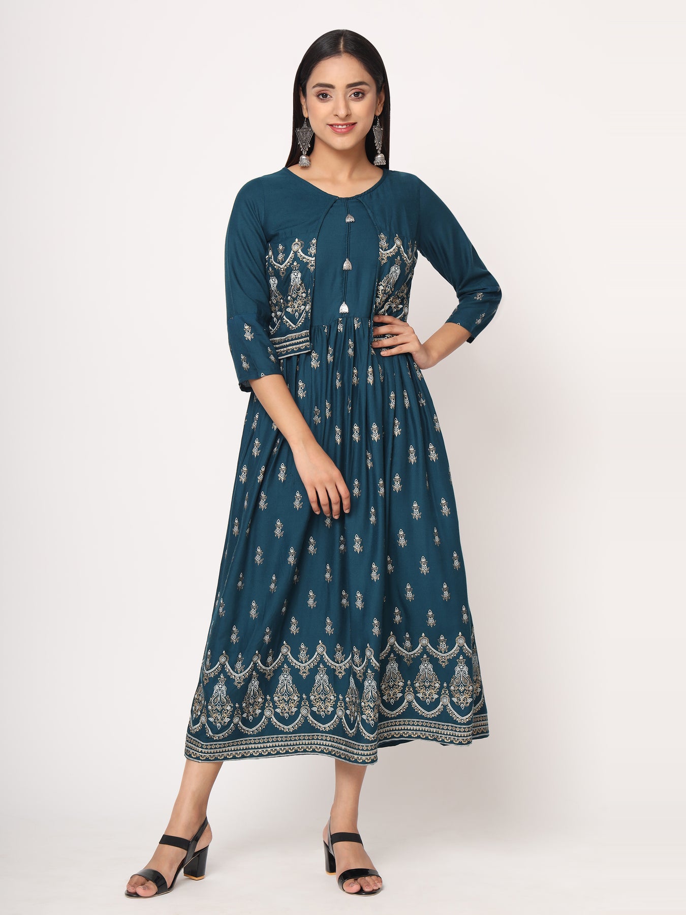 Women Latest Fit & Flare Design kurti, Stylish Long Kurti With Attached  Jacket For Women