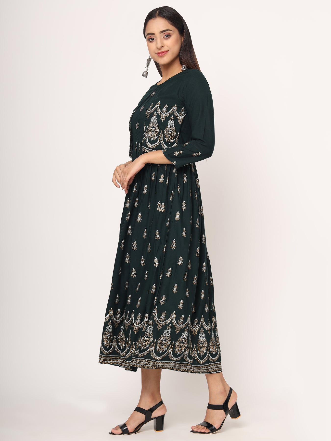 Women Flared Kurta Designer Jacket Printed Long Gown Partywear Anarkali  Kurti | eBay