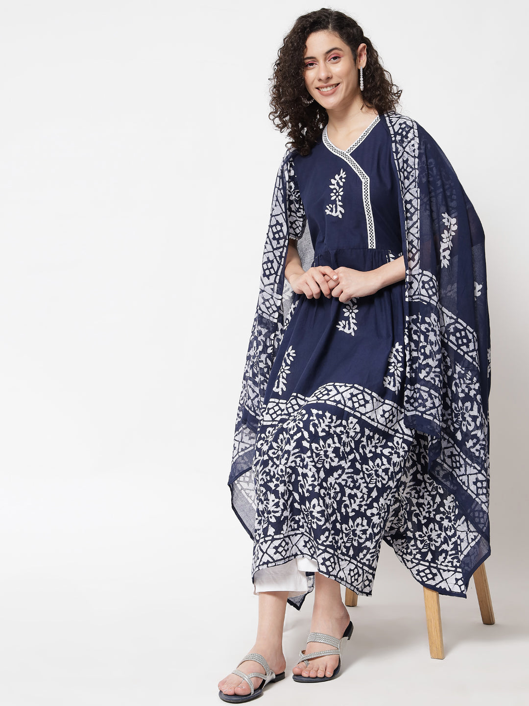 KALINI Women Blue Ethnic Motifs Printed Pure Cotton Kurta with Churidar &  With Dupatta - Absolutely Desi