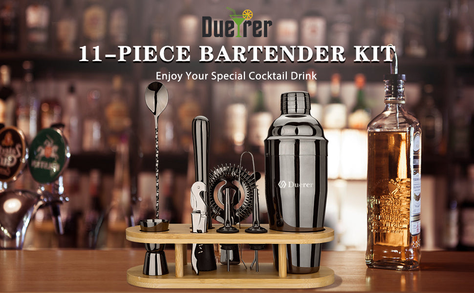Duerer Bartender Kit Cocktail Shaker Set 11-Piece(Black)