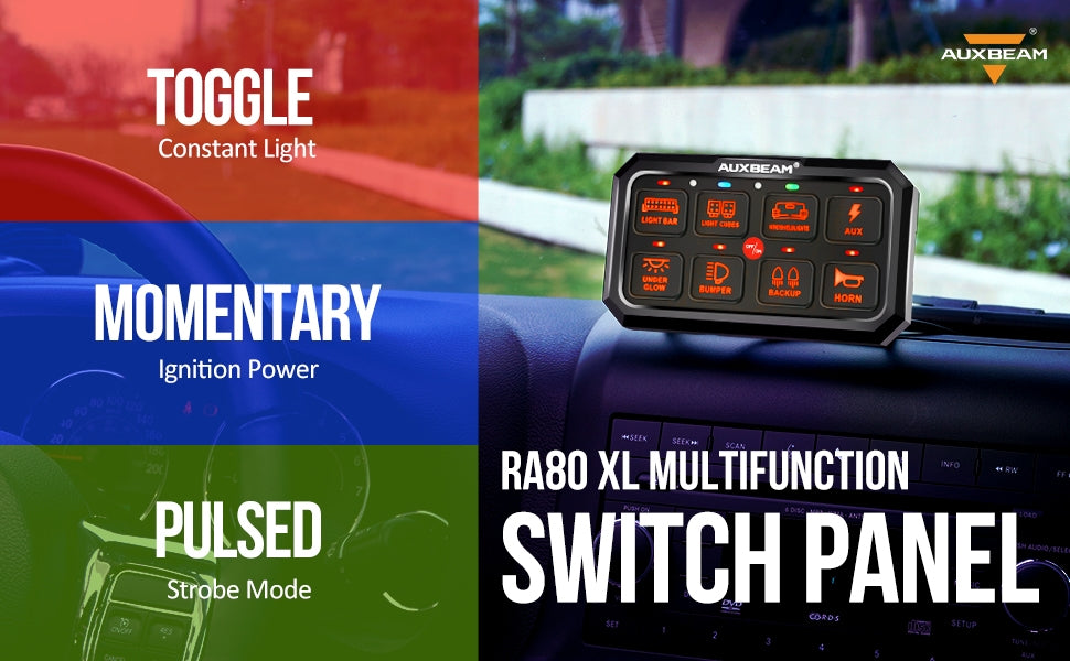 Auxbeam Gang Switch Panel, Off Road Light Bar Controller RA80 Series