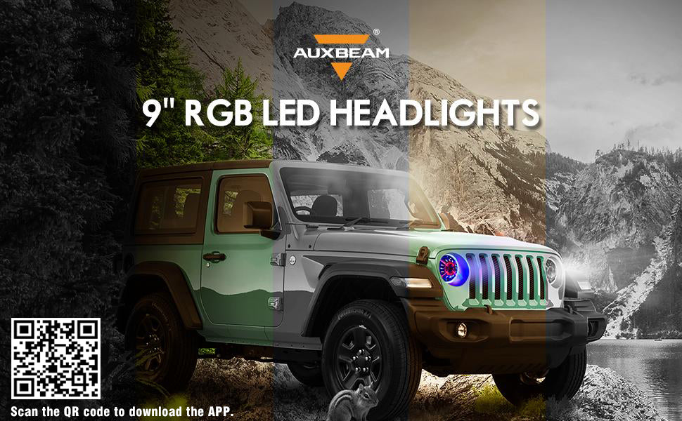 9 inch RGB Headlights Replacement Bluetooth control for Jeep