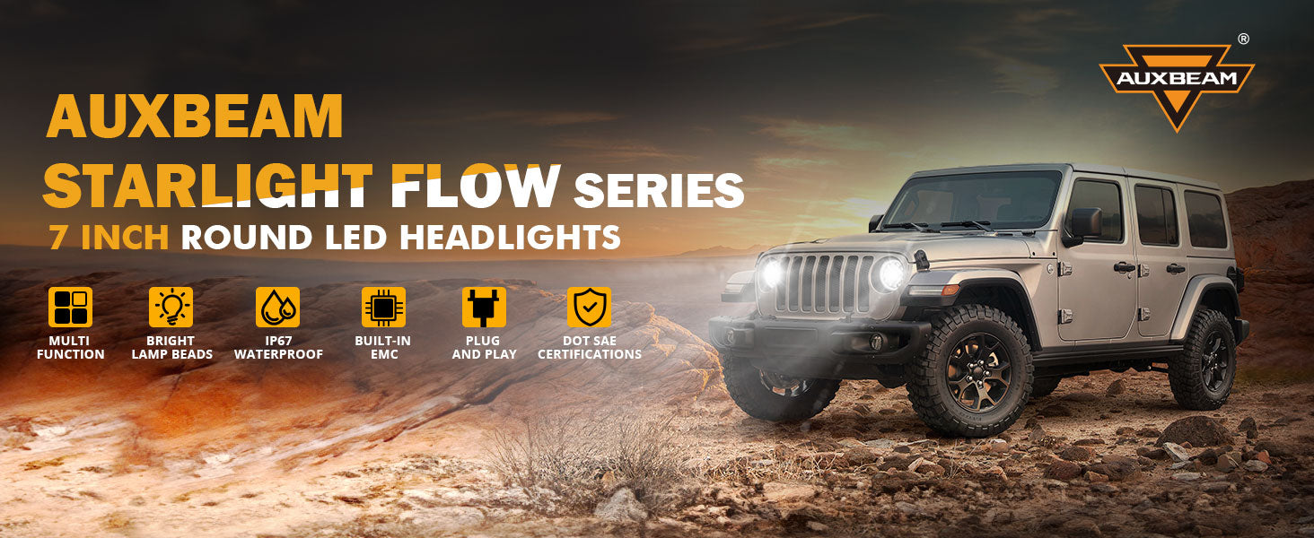 Starlight Flow Series 7 Inch 135W DOT Approved LED Headlights with DRL