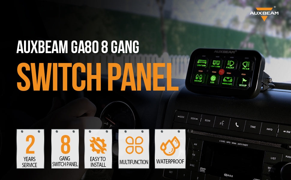 Auxbeam Gang Switch Panel GA80 Universal Circuit Control Relay System Automatic Dimmable LED On-Off Switch Pod Touch Control Panel Relay Box for Car - 4