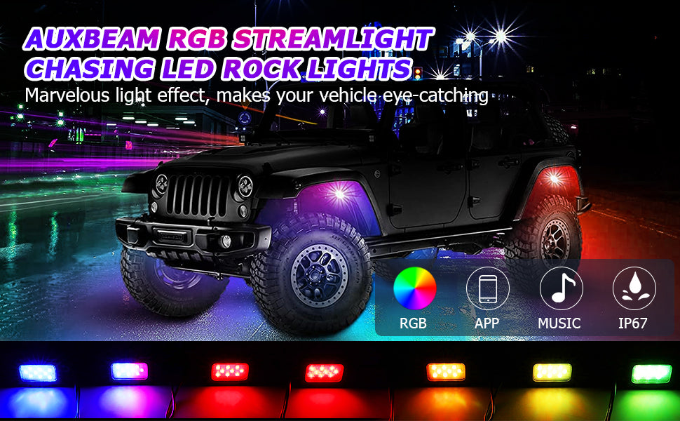 RGB+IC Chasing Color LED Rock Lights for Trucks, Jeep, ATV, UTV, Mictuning  Underglow Lighting Kit, IP68 Waterproof