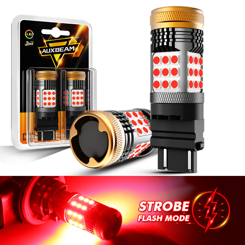 Image of T25 3157 3156 LED Brake/Tail Light Bulbs 56W 600% High Brightness CAN-Bus Error Free Red Strobe Flashing