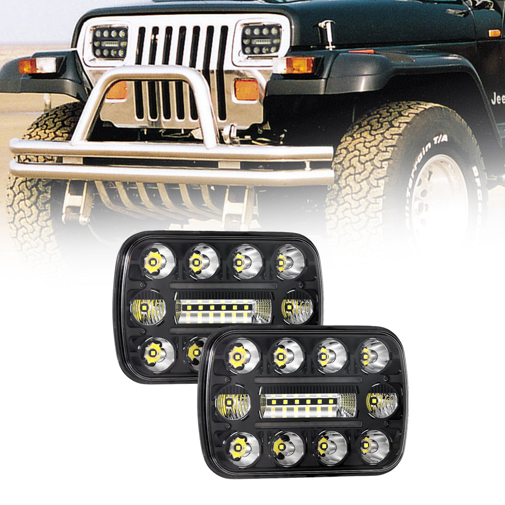 7x6 5x7 Sealed Beam LED Headlights Exclusive Design Anti-glare with Hi-Lo  Beam & DRL for Jeep Cherokee XJ Wrangler YJ Comanche MJ