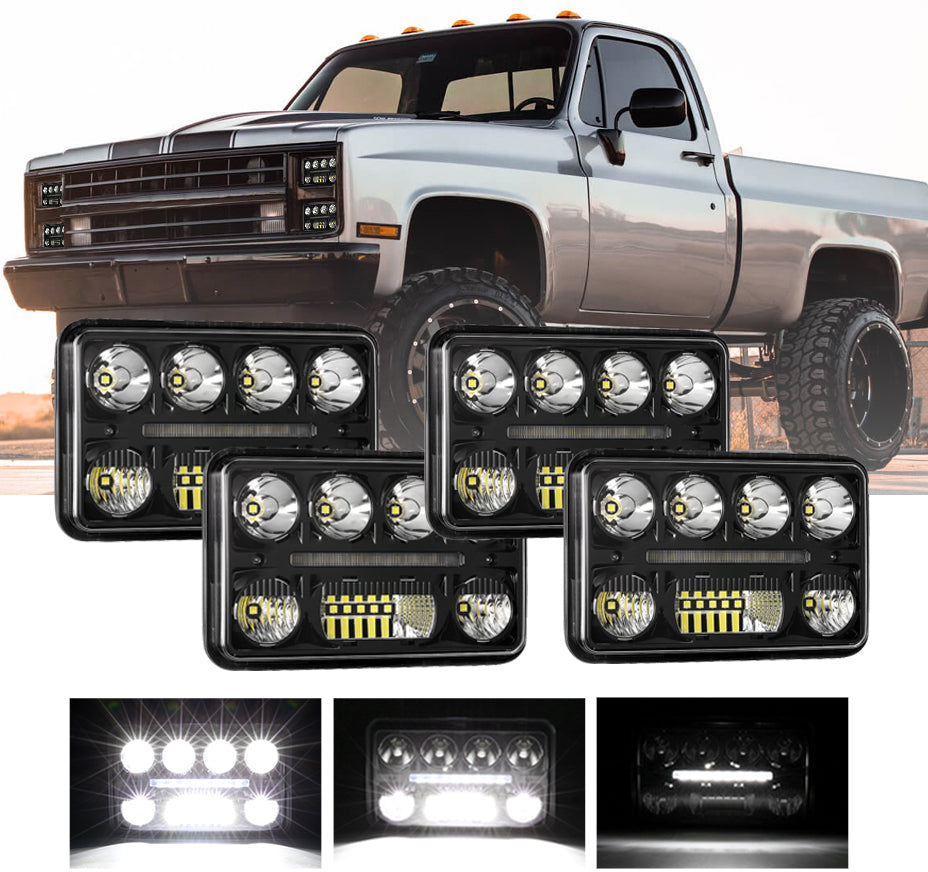 4x6 Sealed Beam LED Headlights Exclusive Design Anti-glare with Hi-Lo Beam  & DRL H6054 for Chevy Silverado V10