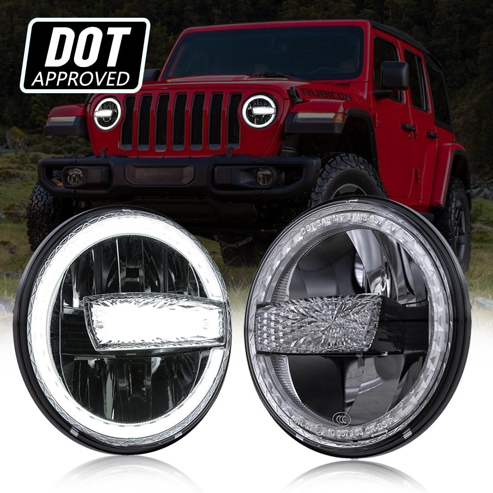 7 Inch 90W DOT Approved LED Headlights with Halo Ring DRL & High Low Beam  for Jeep Wrangler JK TJ LJ CJ