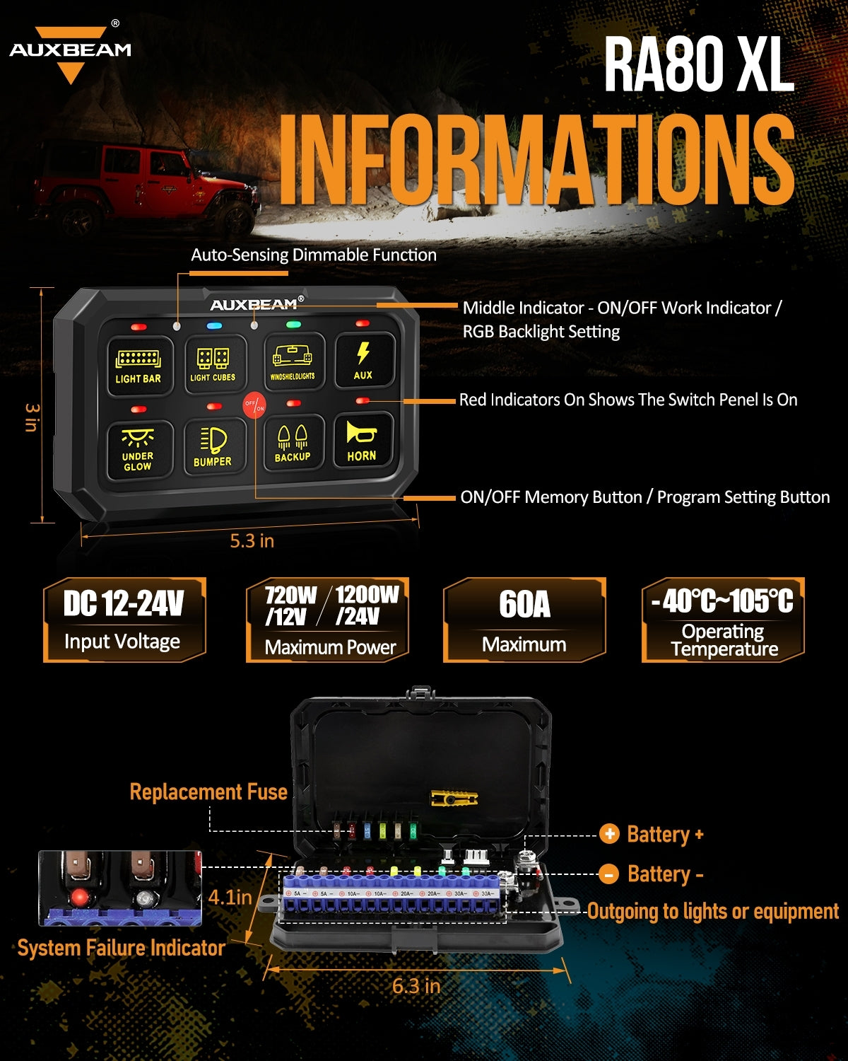 auxbeam 8 gang switch panel