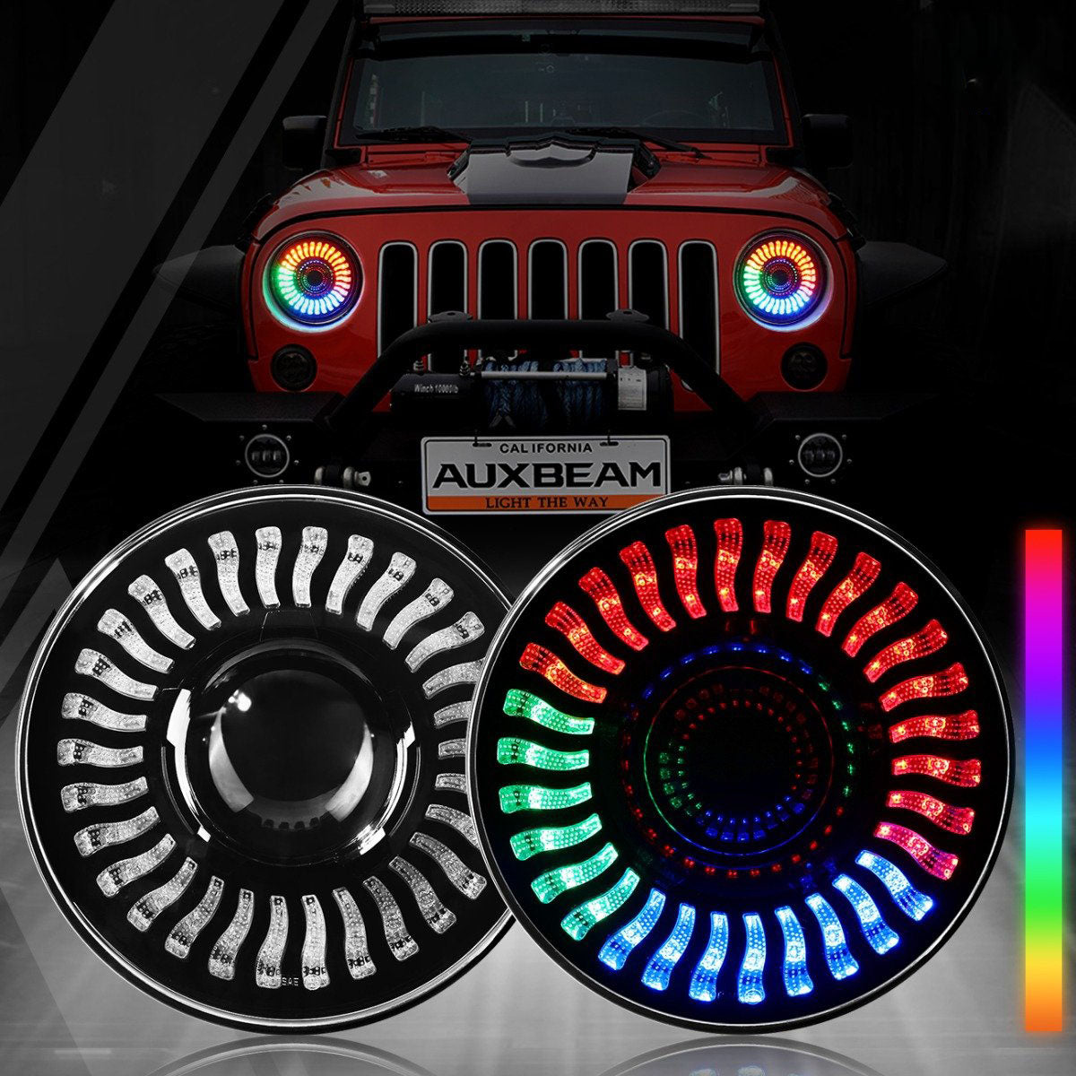 Auxbeam led headlights with halo Ring for jeep wrangler JK, TJ, LJ, CJ