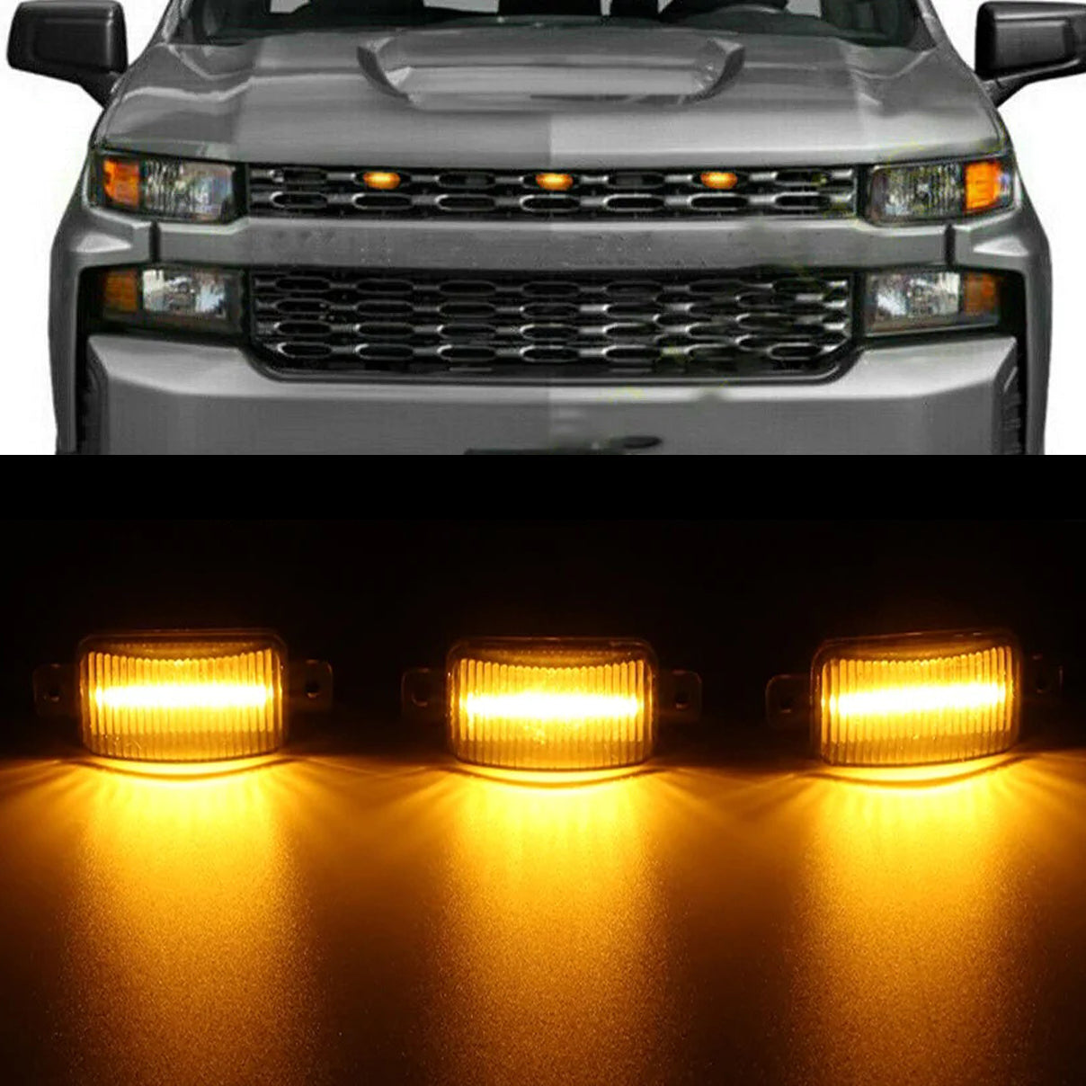 Led Front Grille Lights Raptor Style Amber Light Fit For Chevrolet