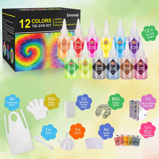 Emooqi Tie Dye Kits, 6 Colors 120Ml One Step Tie Dye Set, with Gloves  Rubber Bands Apron and Table Covers. Vibrant Dye for Textile Craft Arts  Shirt Canvas T-Shirt Clothing DIY Party