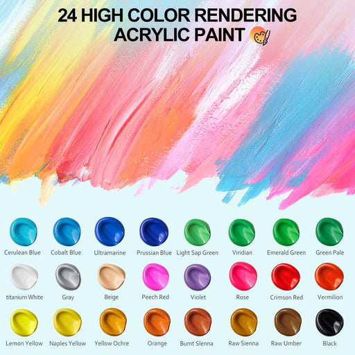 Acrylic Paint, Set of 24 Vivid Colors (22ml/0.74oz), Art Craft Paints for  Beginners & Professional Artist, with 11 Brushes, Palette, 2 Painting Canvas,  Sponge, Palette Knife, Rich Pigments Non Fading — emooqi