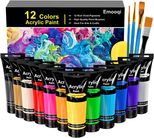 Acrylic Paint, Set of 24 Vivid Colors (22ml/0.74oz), Art Craft Paints for  Beginners & Professional Artist, with 11 Brushes, Palette, 2 Painting Canvas,  Sponge, Palette Knife, Rich Pigments Non Fading — emooqi