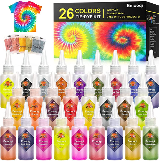 DIY Tie Dye Kits, Emooqi 32 Colours All-in-1 Tie Dye Set contain 32 Bag  Pigments, Rubber Bands, Gloves, sealed bag，Apron and Table Covers for Craft  Arts Fabric Textile Party DIY Handmade Project —