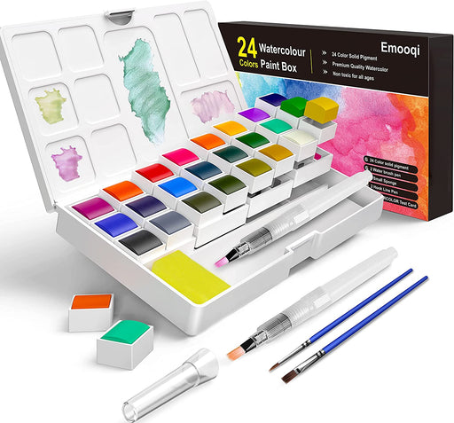 Qisiwole Premium Japanese Watercolor Paint Set 48 Rich Water Color Include Solid, Metallic & Neon Water Colors Artist Quality Watercolor Paint Perfect